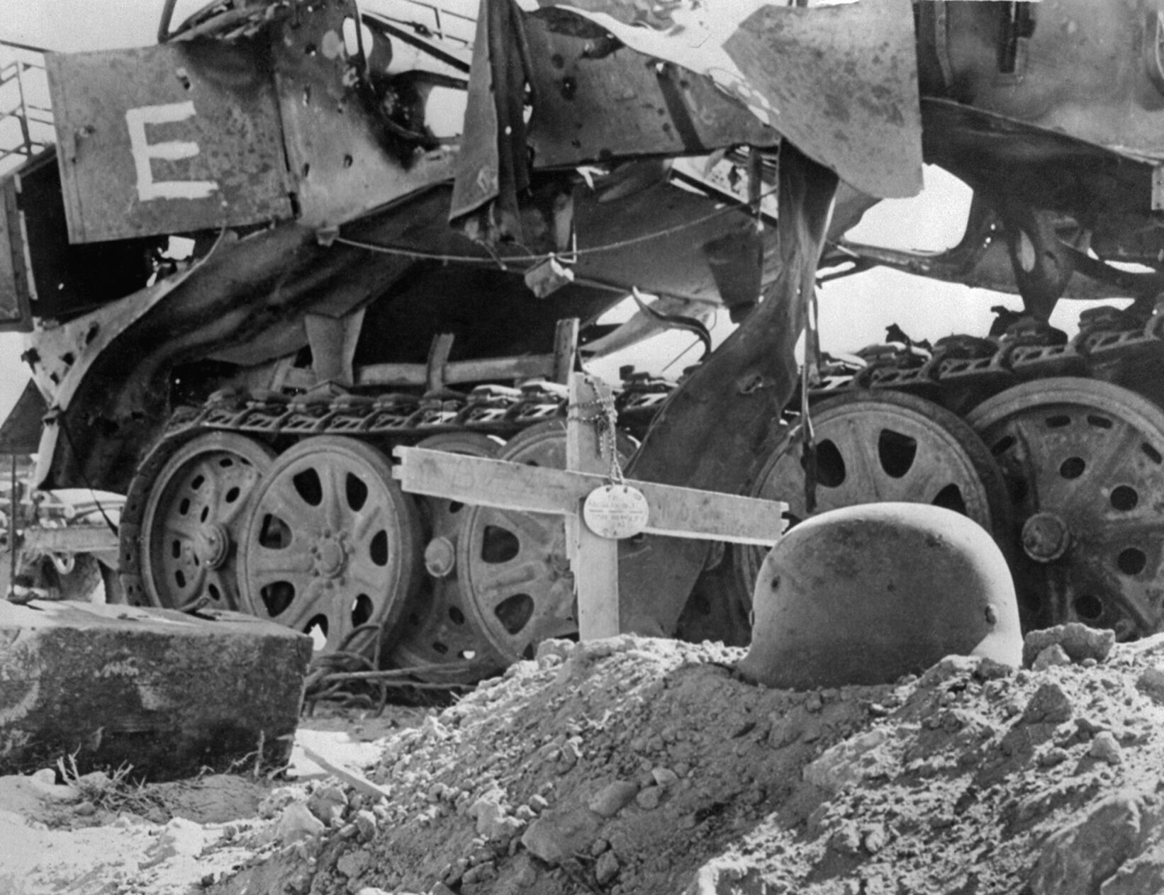 Wrecked Axis Tank And Soldier's Grave